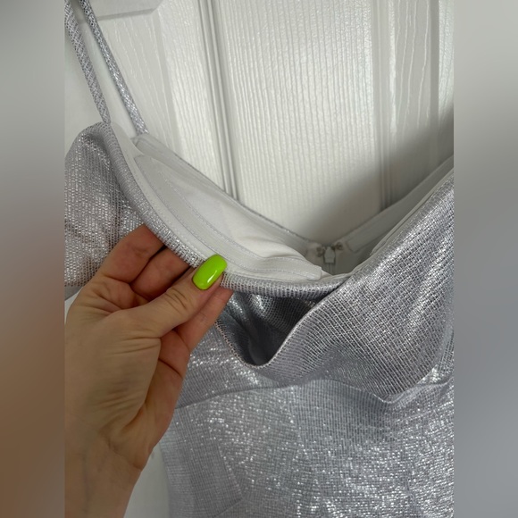 Nightway Long Off-the-Shoulder Metallic Open Leg Maxi Dress - Picture 8 of 14